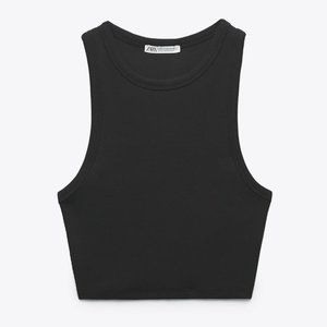 Zara Ribbed Black Tank Top Size S